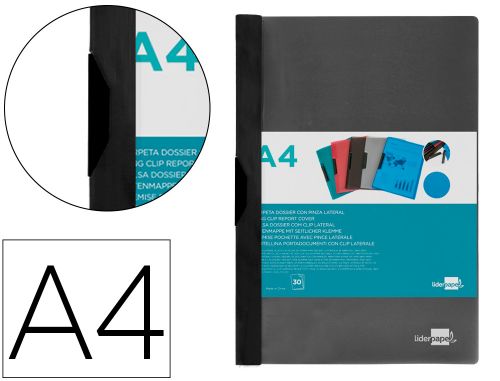 Bolsa dossier liderpapel com clip lateral din a4 preto 30 folhas , Liderpapel , 19683 , 4710581353650